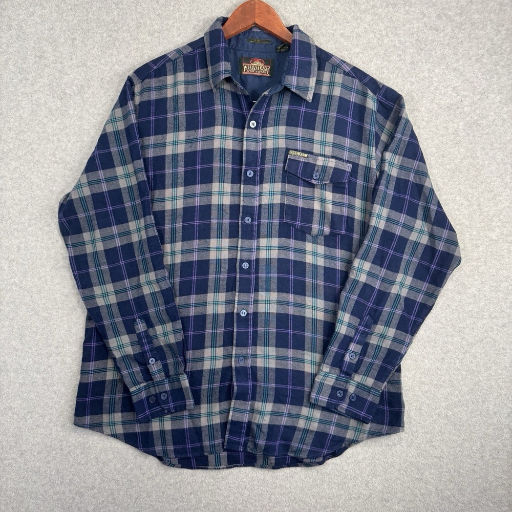 Greatland Sportswear Plaid Flannel Shirt Mens Large Blue Purple Vintage Outdoors